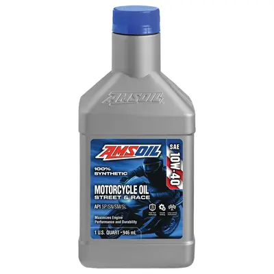 AMSOIL 10W-40 100% Synthetic Metric Motorcycle Oil quart bottle