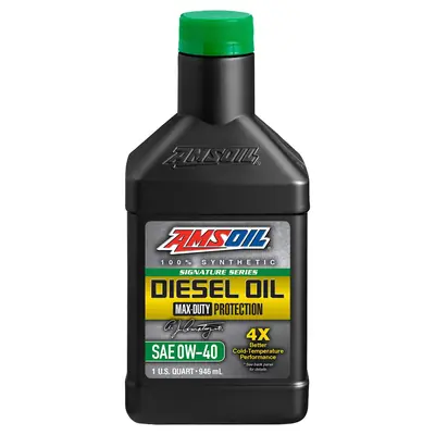 AMSOIL Signature Series Max-Duty 0W-40 synthetic diesel oil quart bottle